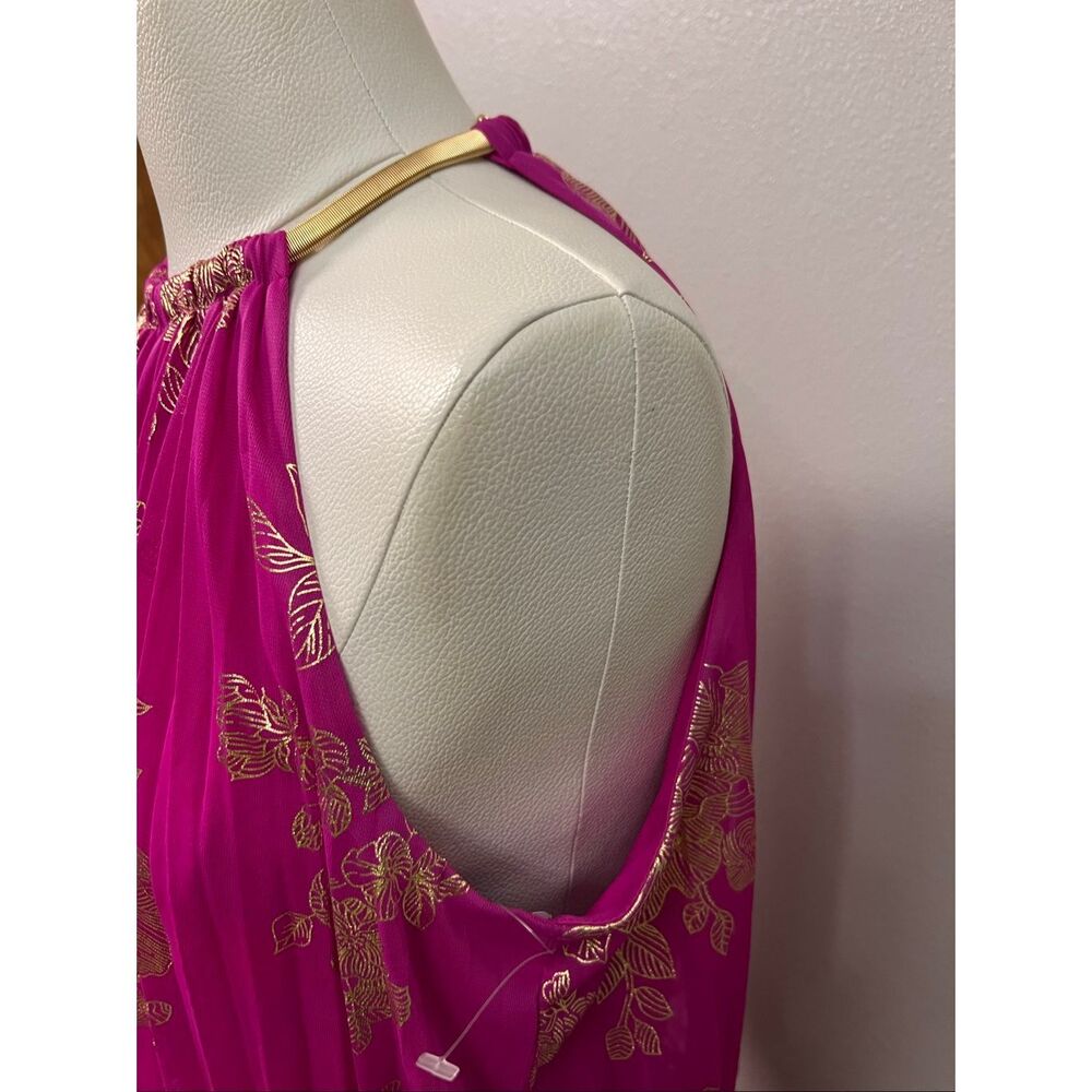MSK Women's Embellishment Halter Neck Pleated Maxi Dress Fuchsia Gold Sz 12 NWT - Picture 3 of 7